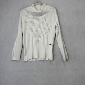 Picadilly Sweater Womens Medium White Cowl Neck Textured Knit Pullover
